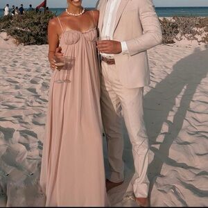 Reformation Cebba dusty rose pink Elegant Blush Pink Spaghetti Strap Maxi Dress